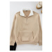 Trendyol Beige Oversize/Wide Cut High Collar Thick Sweatshirt