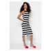 Trendyol Black and White Striped Fitted Crewneck Midi Knit Dress