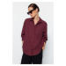 Trendyol Dark Burgundy Single Pocket Boyfriend/Wide Fit Cotton Woven Shirt