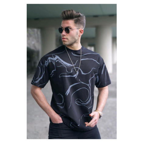 Čierne vzorované tričko pre mužov Madmext 5362