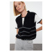 Trendyol Black Zippered Striped Polo Neck Knit Sweater