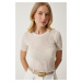 Happiness İstanbul Women's Cream Light Transparent Knitwear Blouse