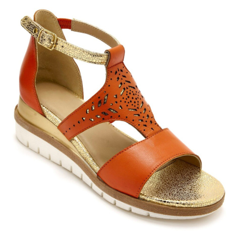 Blancheporte Kožené sandále s pajetkami, gaštanové oranžová