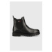 Kožené topánky chelsea Tommy Jeans Warmlined Chelsea Boot dámske, čierna farba, na plochom podpä
