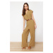 Trendyol Khaki Belted Double Breasted Collar Sleeveless Maxi Woven Jumpsuit