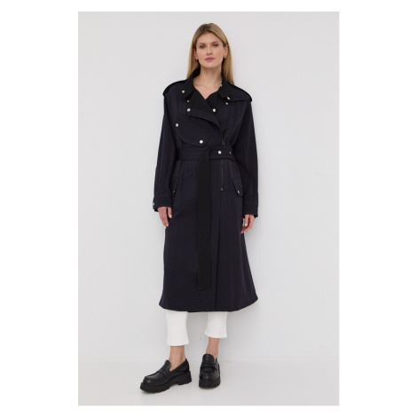 Vlnený kabát Victoria Beckham tmavomodrá farba, prechodný, oversize
