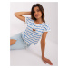 Ecru-blue striped blouse with edging