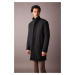 DEFACTO Black Regular Fit Stand Collar Buttoned Pocket Cashmere Coat Parka