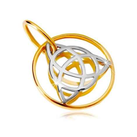 Zlatý 14K prívesok - dvojfarebný keltský uzol v tenkej obruči