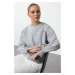 Trendyol Gray Melange Woven Detailed Relaxed/Comfortable Fit Thick Fleece Inside Knitted Sweatsh