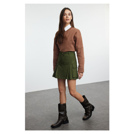 Trendyol Khaki Weave Short Skirt with Cargo Pocket