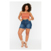 Trendyol Curve Blue High Waist Flexible Skinny Denim Shorts & Bermuda