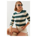 Bianco Lucci Women's Striped Crew Neck Sweater