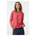 Trendyol Red-Pink Striped Regular/Normal Pattern Basic Crew Neck Knitted T-Shirt