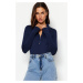 Trendyol Navy Blue Zipper Collar Detailed Snap Snap Elastic Knitted Bodysuit