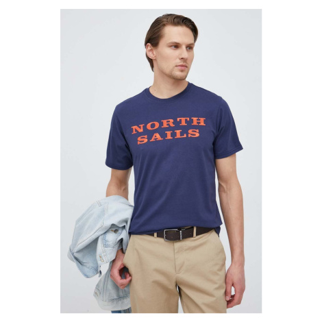 Bavlnené tričko North Sails tmavomodrá farba, s potlačou