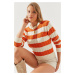 Bianco Lucci Women's Striped Crew Neck Sweater