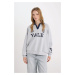 DEFACTO Gray Yale University Oversize Wide Fit Polo Neck Printed Thick Sweatshirt