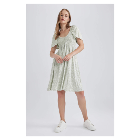 DEFACTO V-Neck Mini Short Sleeve Knitted Dress
