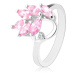 Prsteň s lesklými ramenami, vetvička s ružovými zirkónovými lístkami - Veľkosť: 56 mm
