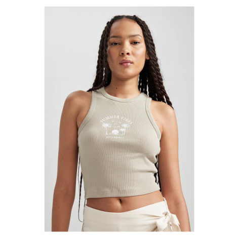 DEFACTO Fitted Printed Crew Neck Ribbed Camisole Undershirt