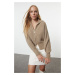 Trendyol Mink More Sustainable Soft Texture Zippered Turn-down Collar Knitwear Cardigan