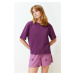 Trendyol Plum 100% Cotton Star Patterned Knitted Pajama Set