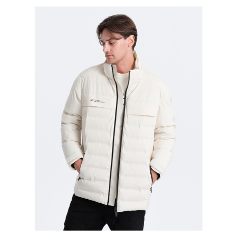 Ombre Men's winter jacket with detachable hood - cream