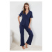 Trendyol Indigo 100% Cotton Ruffle Detailed Knitted Pajama Set