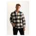 DEFACTO Men's White Regular Fit Polo Collar Plaid Lumberjack Flannel Long Sleeve Shirt