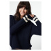 Trendyol Navy Blue Crop Striped Knitwear Sweater