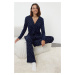 Trendyol Navy Blue 100% Cotton Galaxy Patterned Knitted Pajamas Set