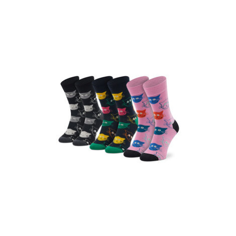 Happy Socks Súprava 3 párov vysokých ponožiek unisex XMJA08-0150 Čierna