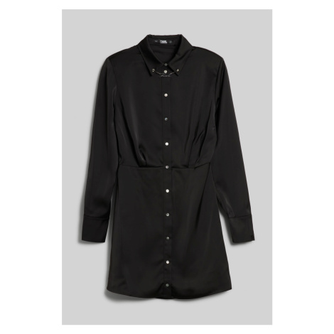 Šaty Karl Lagerfeld Karl Charm Satin Shirt Dress Čierna
