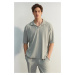 Trendyol Limited Edition Stone Oversize/Wide Cut Textured Wrinkle-Free Ottoman Polo Neck T-Shirt