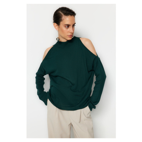 Trendyol khaki okno/vystrihnutý pletený sveter