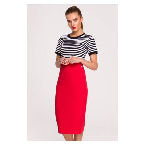Červená midi sukňa s vysokým pásom S297