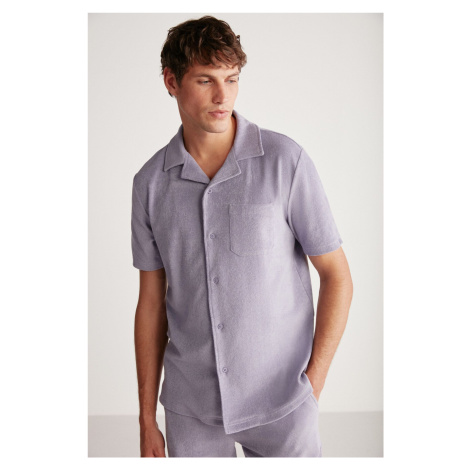 GRIMELANGE Tomas Men's Towel Fabric Collar Purple Shirt