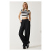 Happiness İstanbul Women's Black Loose Palazzo Trousers