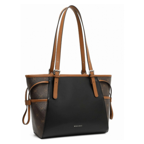 Miss Lulu elegantná kabelka s monogramovým vzorom - čierno hnedá