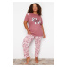 Trendyol Curve Pale Pink Flower Pattern Knitted Pajamas Set