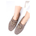 Mio Gusto Myrcella Genuine Suede Beige Color Leopard Pattern Chain Accessory Blunt Toe Women's L