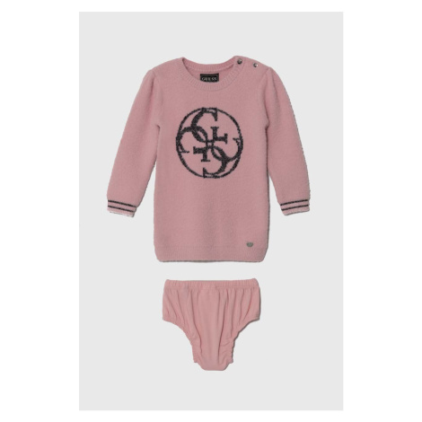Šaty pre bábätká Guess ružová farba, mini, rovný strih