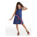 Denokids Cat Love Girl's Woven Navy Blue Summer Dress