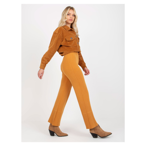 Dark yellow wide knitted trousers with high waist