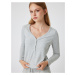 Koton V Neck Pajama Top Buttoned Long Sleeve Soft Texture