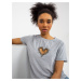 Grey women's T-shirt with appliqués and cut-out