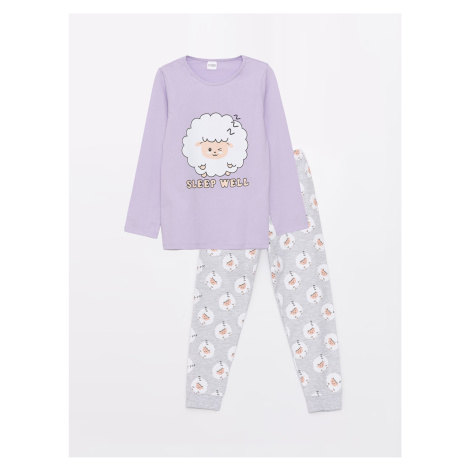 LC Waikiki Crew Neck Printed Long Sleeve Girls Pajamas Set