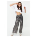 Trendyol Anthracite Foil Printed Wide Leg/Wide Cut Stretchy Knitted Trousers