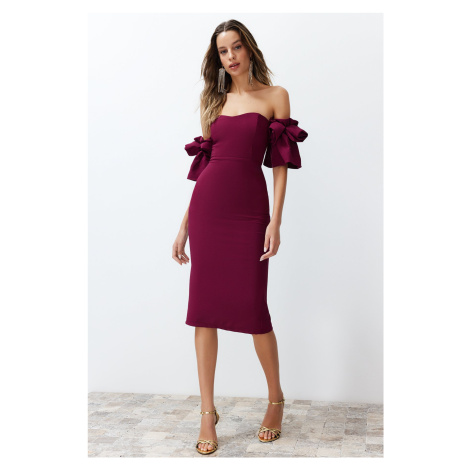 Trendyol Woven Elegant Evening Dress with Purple Rose Accessories